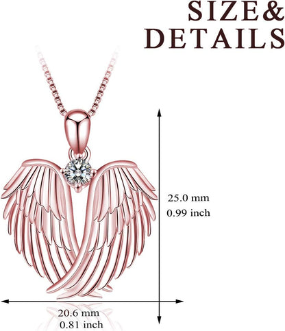 Angel Wings Necklace 925 Sterling Silver Guardian Angel Wings Pendant Necklace Birthstone Necklace for Women Girls Christmas Jewelry Gifts