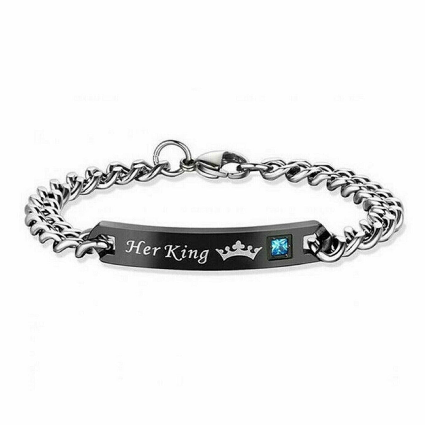 His Queen Her King Stainless Steel His and Hers Couple Bracelet Lovers Gift