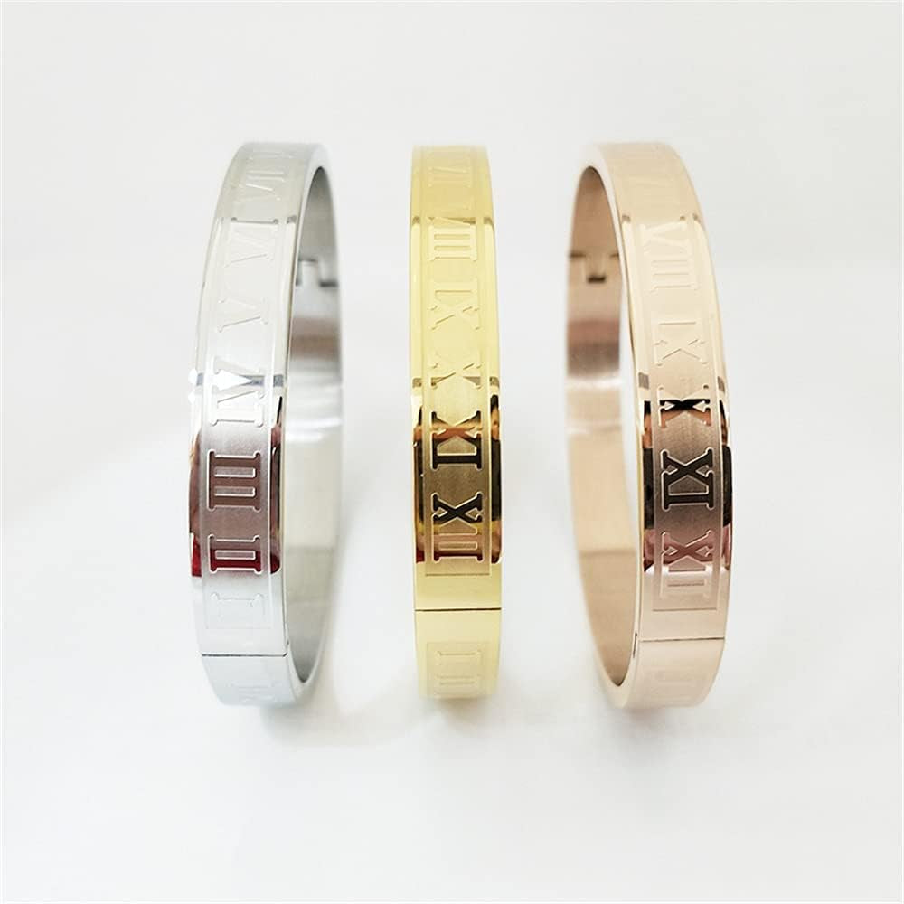 Roman Numeral Series Glossy Roman Numeral Bracelet, Fashion Bracelet for Men and Women, Gold, Silver, Rose Gold, Three-Color Stainless Steel Bracelet