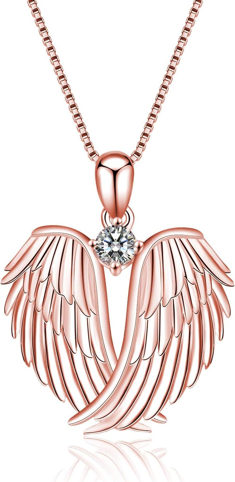 Angel Wings Necklace 925 Sterling Silver Guardian Angel Wings Pendant Necklace Birthstone Necklace for Women Girls Christmas Jewelry Gifts