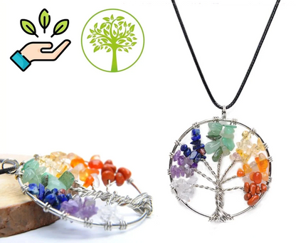 Tree of Life Chakra Gemstone Healing Pendant Necklace