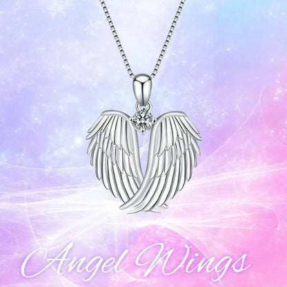 Jewelry on Clearance！Necklaces for Women Angel Wings Necklace 925 Sterling Silver Guardian Angel Wings Pendant Birthstone Necklace for Women Jewelry Gifts