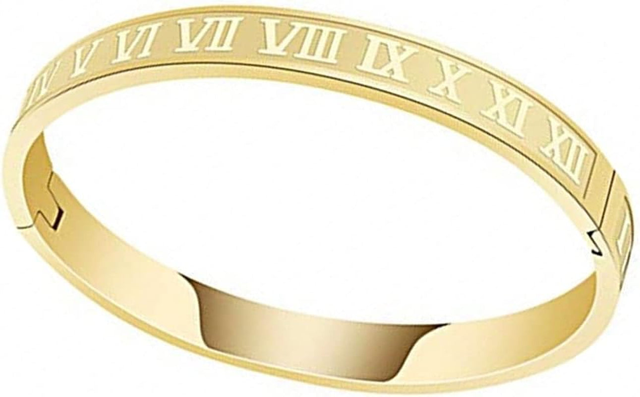 Roman Numeral Series Glossy Roman Numeral Bracelet, Fashion Bracelet for Men and Women, Gold, Silver, Rose Gold, Three-Color Stainless Steel Bracelet