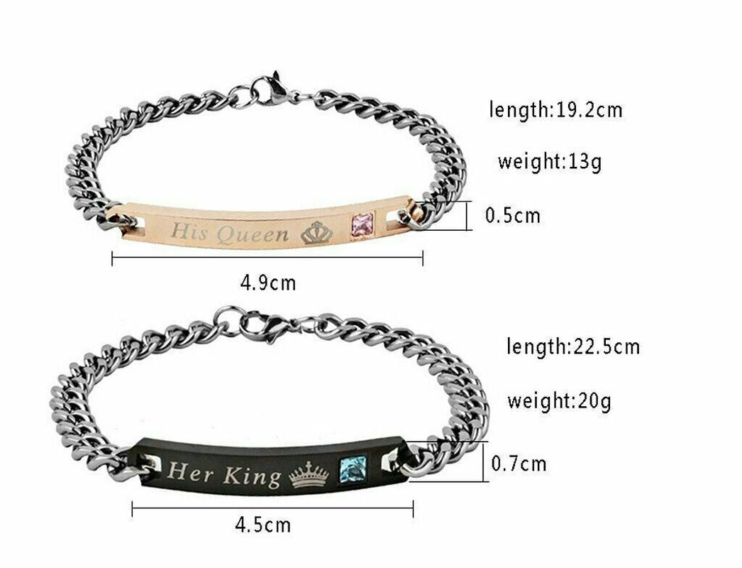 His Queen Her King Stainless Steel His and Hers Couple Bracelet Lovers Gift