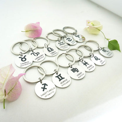 Stainless Steel Zodiac Keychain with Zodiac Sign Symbol Simple Zodiac Keychain for Friends