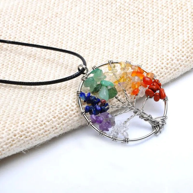 Tree of Life Chakra Gemstone Healing Pendant Necklace