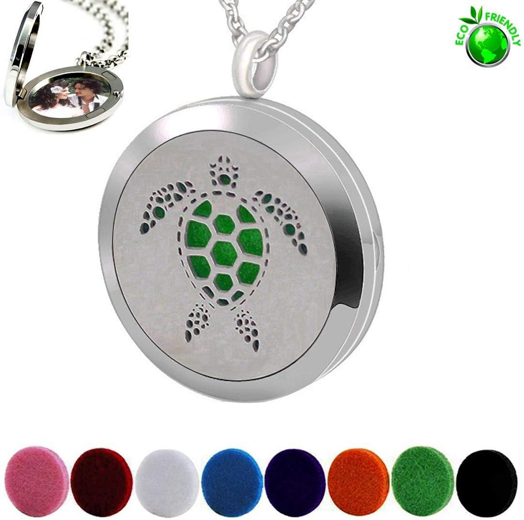 Essential Oil Diffuser Necklace, Aromatherapy Stainless Steel Turtle Chain Pendant Locket Jewelry for Men Women