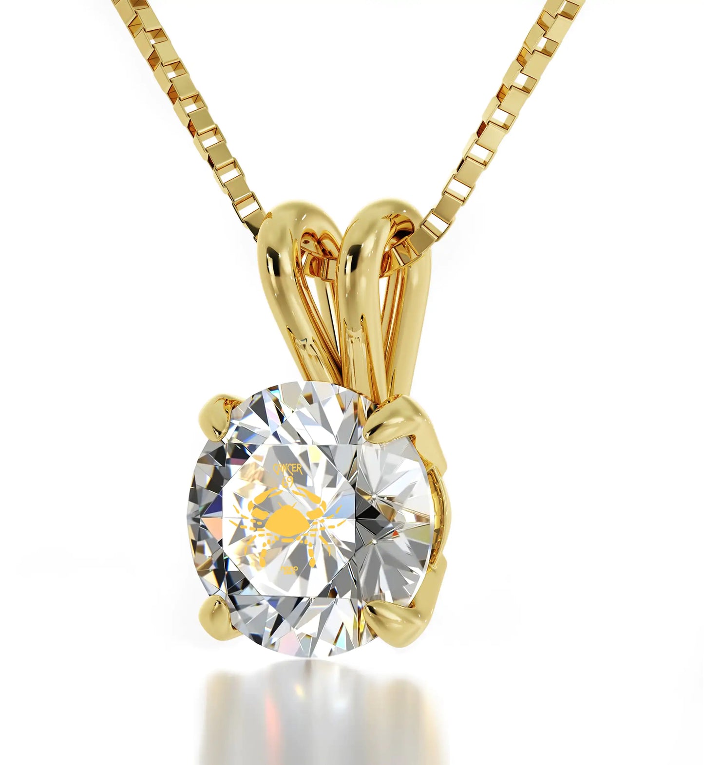 Gold Plated Silver Cancer Necklace Pendant 24k Gold Inscribed on Crystal