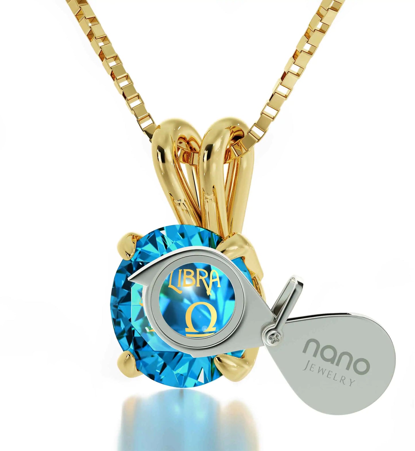 Gold Plated Silver Libra Necklace Pendant 24k Gold Inscribed on Crystal