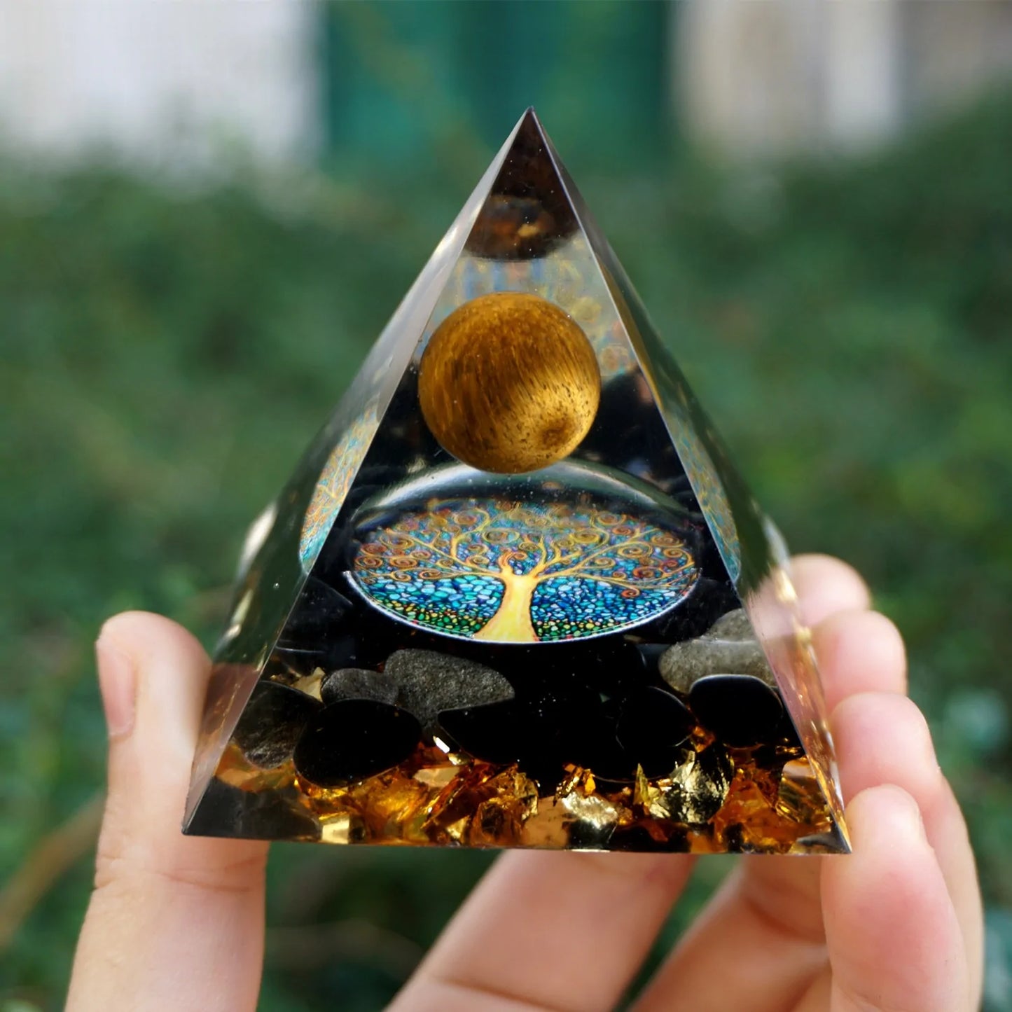 Handmade Tiger Eye & Obsidian Orgonite Pyramid