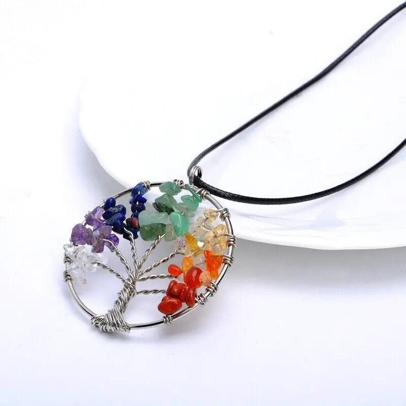 Tree of Life Chakra Gemstone Healing Pendant Necklace