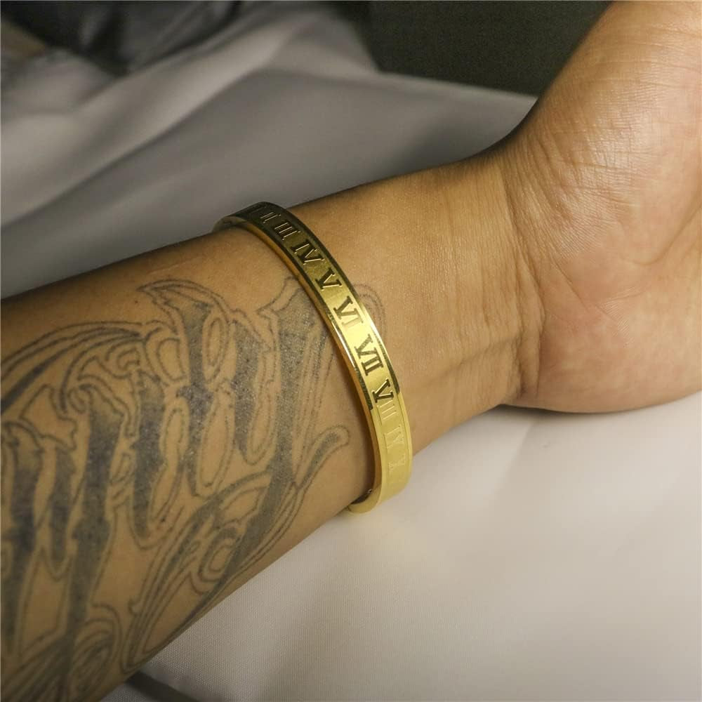 Roman Numeral Series Glossy Roman Numeral Bracelet, Fashion Bracelet for Men and Women, Gold, Silver, Rose Gold, Three-Color Stainless Steel Bracelet