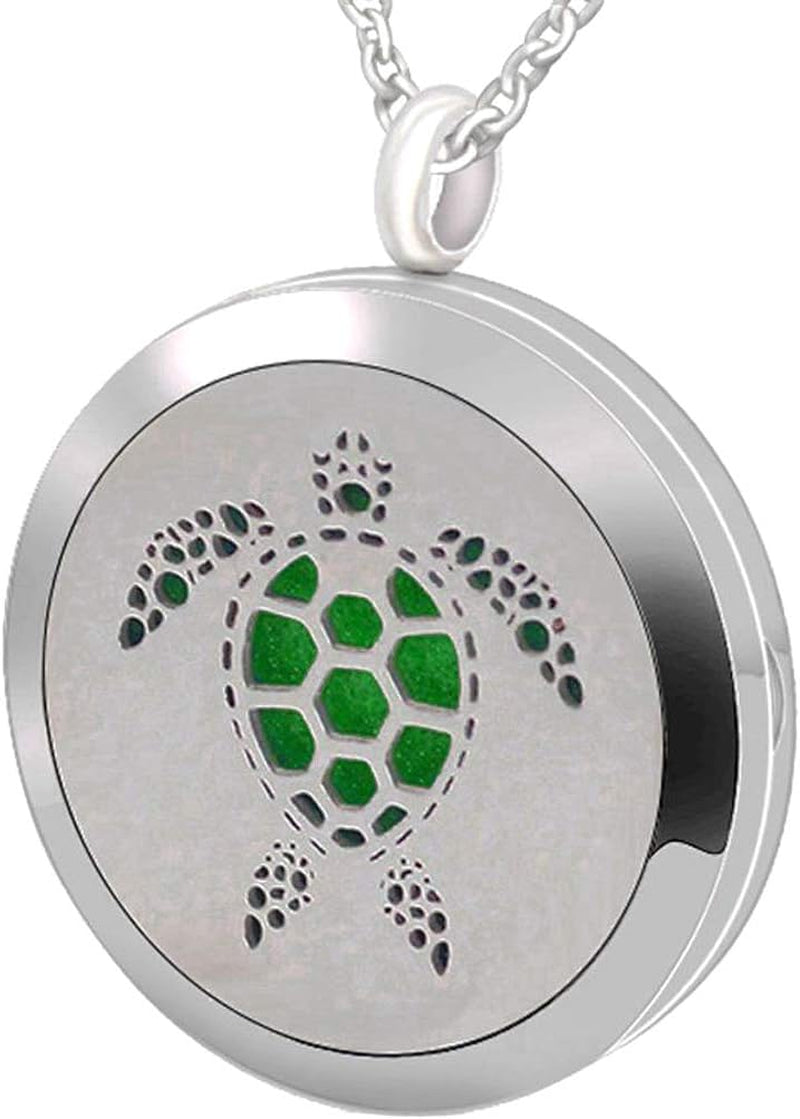 Essential Oil Diffuser Necklace, Aromatherapy Stainless Steel Turtle Chain Pendant Locket Jewelry for Men Women