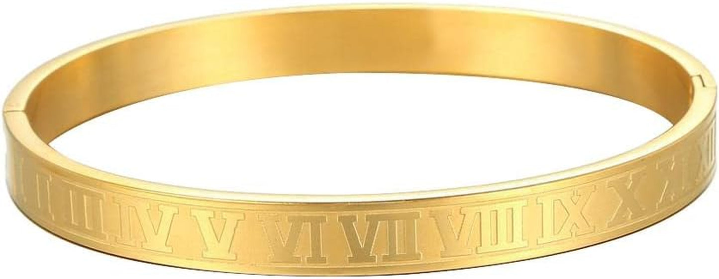 Roman Numeral Series Glossy Roman Numeral Bracelet, Fashion Bracelet for Men and Women, Gold, Silver, Rose Gold, Three-Color Stainless Steel Bracelet