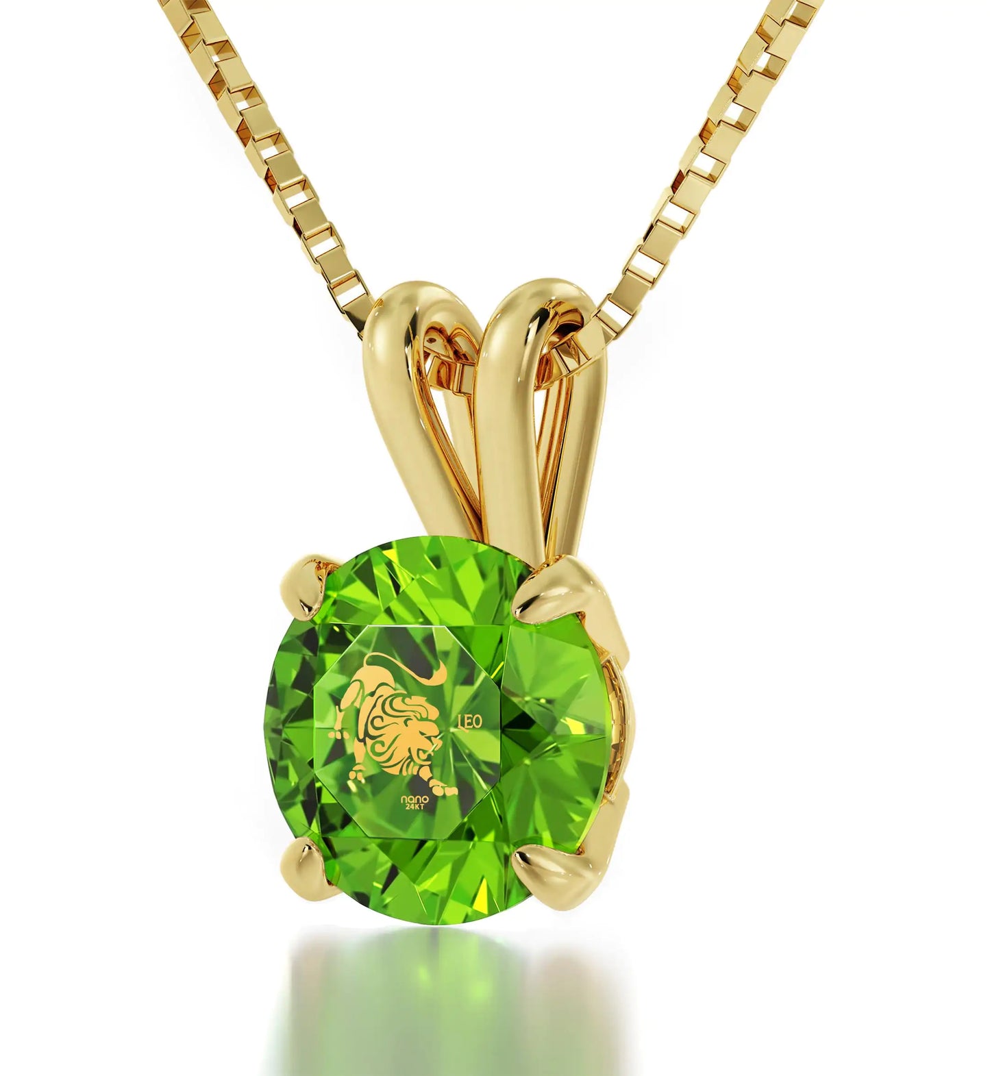 Gold Plated Silver Leo Necklace Pendant 24k Gold Inscribed on Crystal