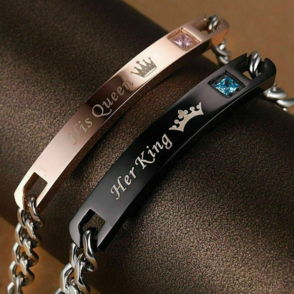 His Queen Her King Stainless Steel His and Hers Couple Bracelet Lovers Gift