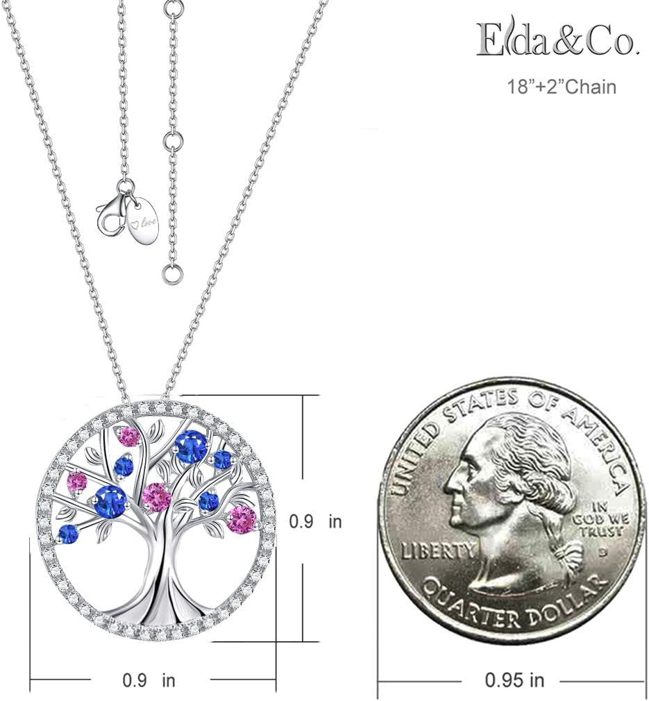 Tree of Life Necklace for Her September October Birthstones Blue Sapphire Pink Tourmaline Jewelry for Women Sterling Silver Fine Jewelry Wife Birthday Gifts