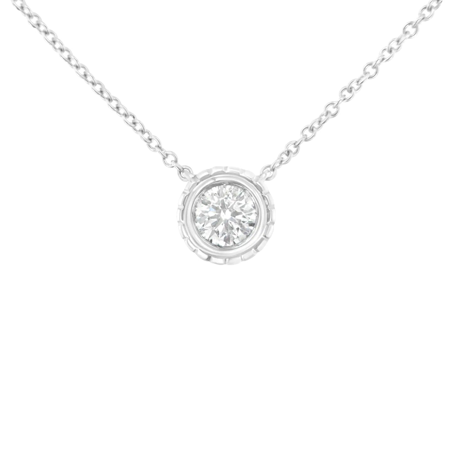 NEW 10K White Gold 1/4 Round-Cut Diamond Solitaire Chakra Necklace