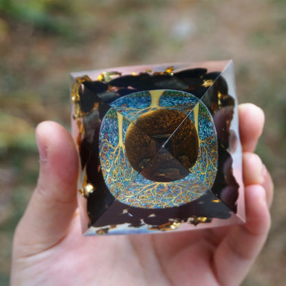 Handmade Tiger Eye & Obsidian Orgonite Pyramid