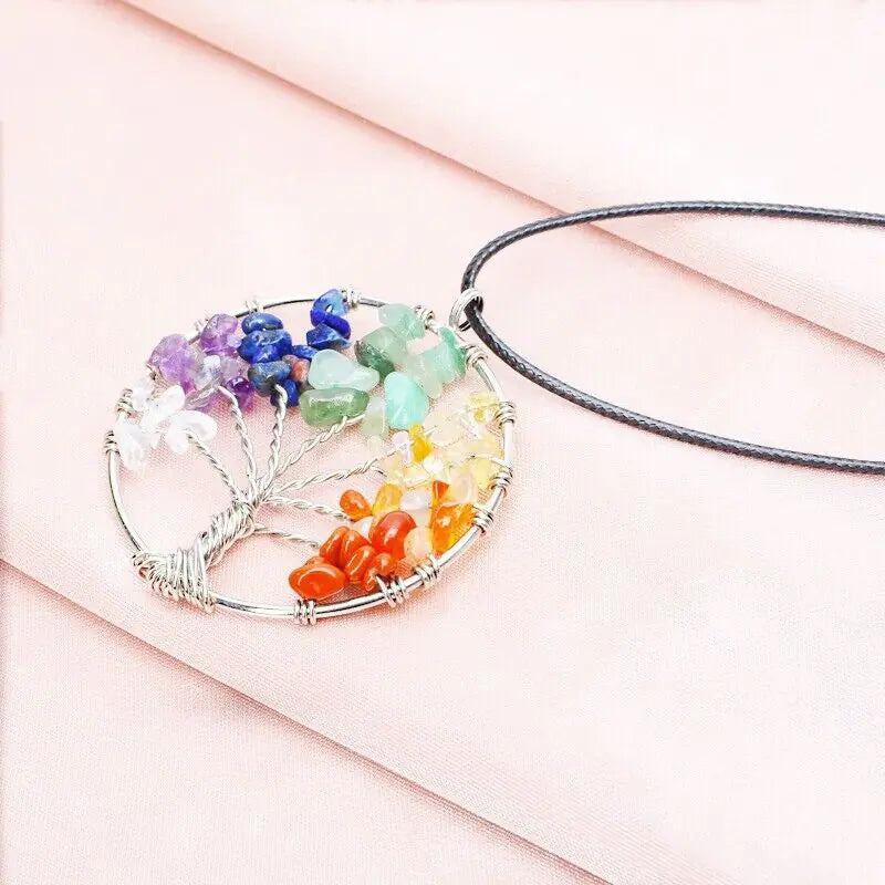 Tree of Life Chakra Gemstone Healing Pendant Necklace