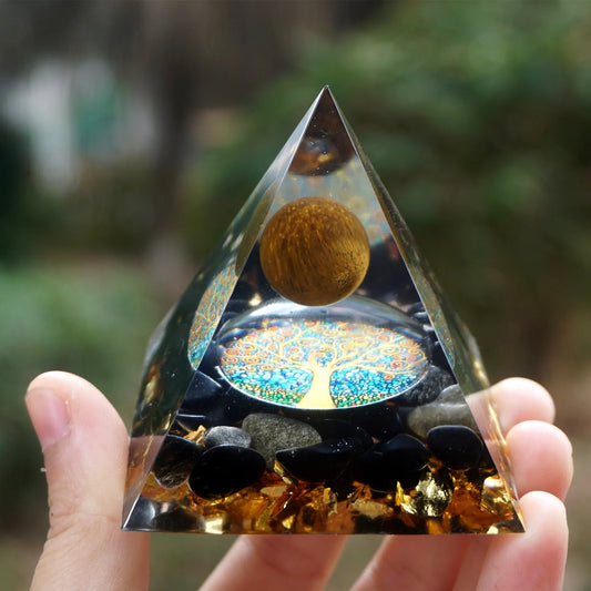 Handmade Orgonite Pyramid 60mm: Obsidian Crystal Sphere with Energy Copper Circle