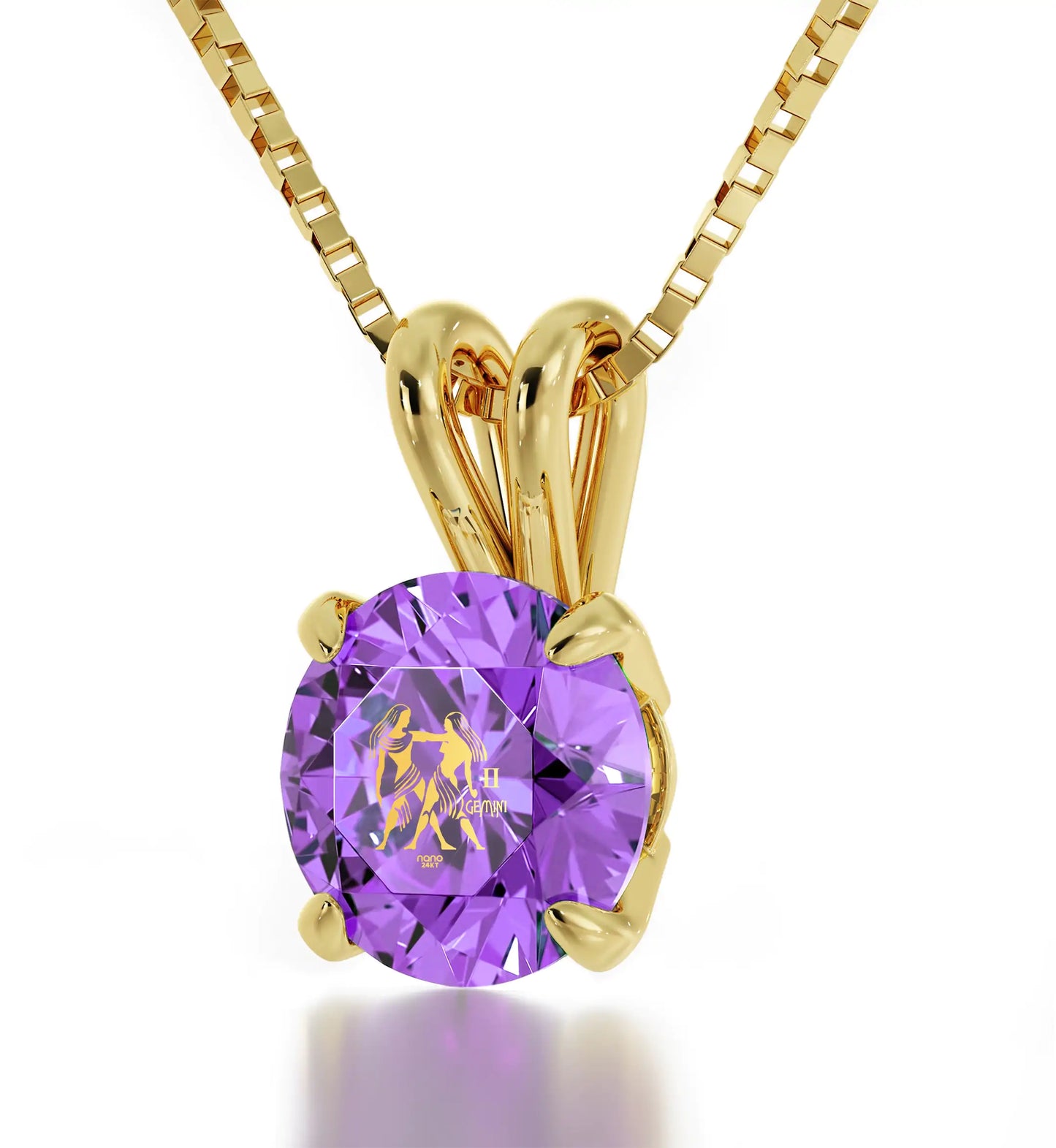 Gold Plated Silver Gemini Necklace Pendant 24k Gold Inscribed on Crystal