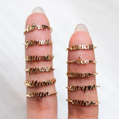 Thin Open Gold Zodiac Sign Rings