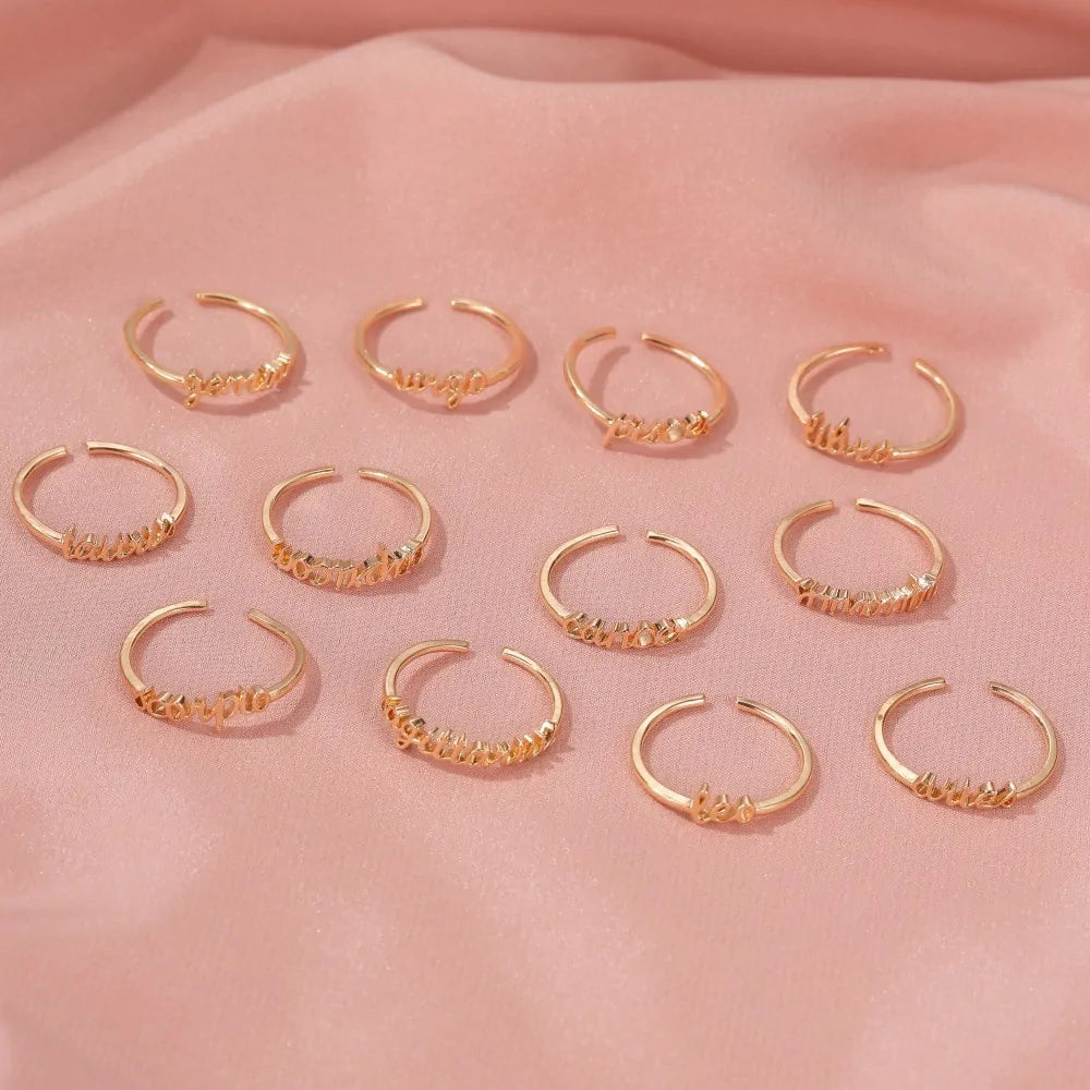 Thin Open Gold Zodiac Sign Rings