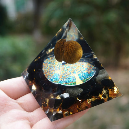 Handmade Tiger Eye & Obsidian Orgonite Pyramid